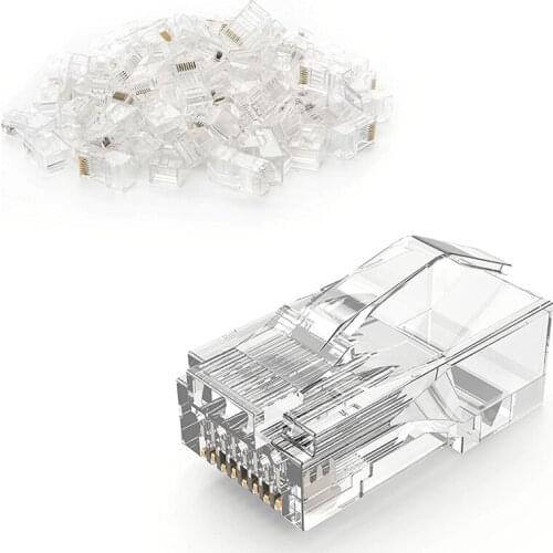 CAT6 RJ45 Connector 100 Pack,Cat6 RJ45 Ends 8P8C UTP Network Plug For CAT5 CAT5E CAT6 Stranded Cable Solid Crystal Head