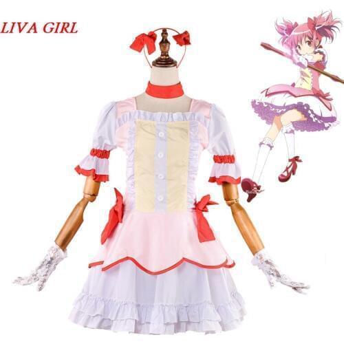 Liva girl Anime Puella Magi Madoka Magica Magical Girl Kaname Madoka Cosplay Costume Short Ball Dress With Bowknots Cosplay
