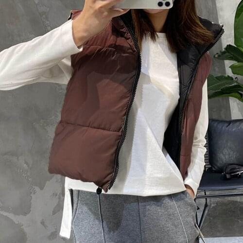 Nice Spring Black Cropped Vest Coat Women Fashion Warm Sleeveless Parkas High Collar Waistcoat Female Casual Outerwear Chic Top