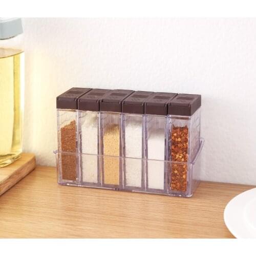 Creative double-cover condiment box with strong sealing and transparent six-grid household condiment pot base