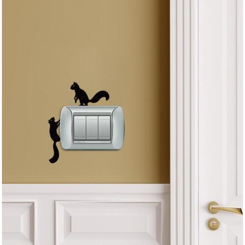 KUCADA creative animal little squirrel switch panel sticker for wall decoration home decor removable diy wall sticker WP1872