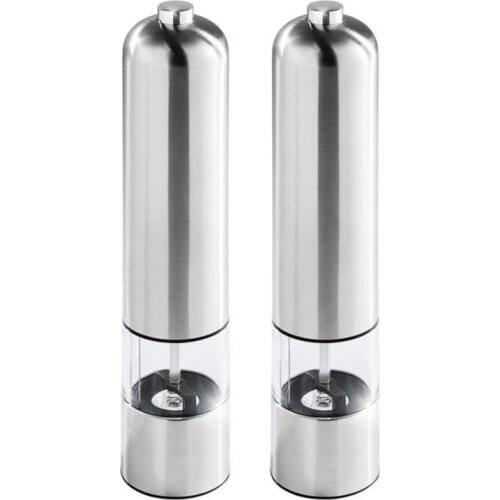 Press style round pepper grinder Electric Mill in Stainless Steel, Salt Mill (Salt) or Pepper Mill-Silver Color-With light