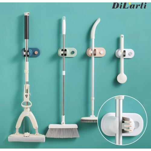 Adhesive Multi Purpose Hooks Wall Mounted Mop Organizer Holder RackBrush Broom Hanger Kitchen Bathroom Free Punching Strong Hook