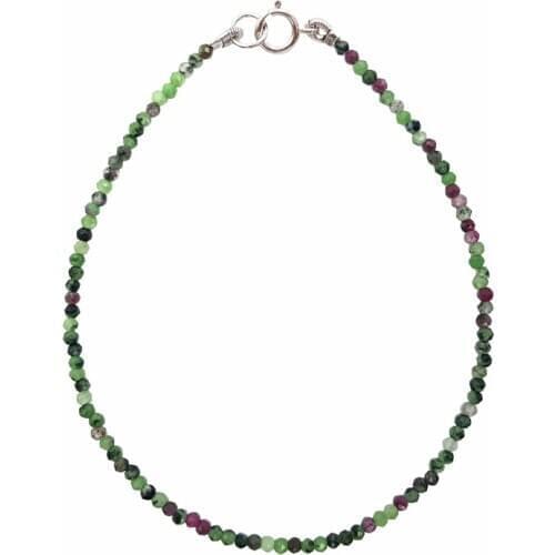LiiJi Unique Natural Stone Anyolite Ruby Zoisite Approx 1-2mm Faceted Beads 925 Sterling Silver Bracelet 7''-8