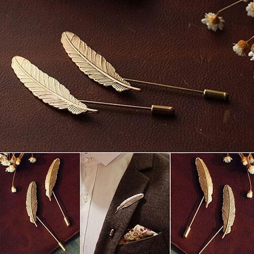 Metal Gold Zinc Alloy Feather Mens Leaf Branch Brooches Accessories for Women Large Brooch Pin Shirt Suit Decoration