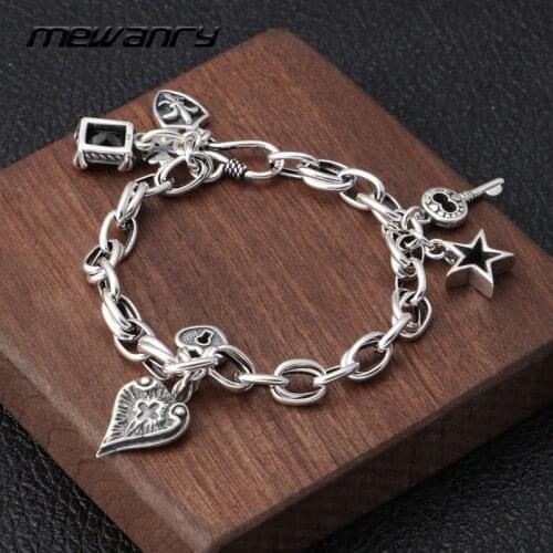 Mewanry 925 Sterling Silver Bracelet for Women Fashion Vintage Party Star Key Pendant Couples Jewelry Birthday Gift Wholesale