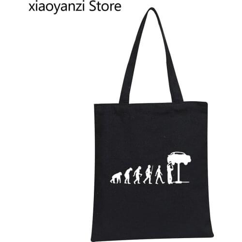 Fashion Style Evolution Auto Mechaniker Mechanic Car Eco Reusable Large Tote Shopper Bags Funny Canvas Shoulder Bag Handbag