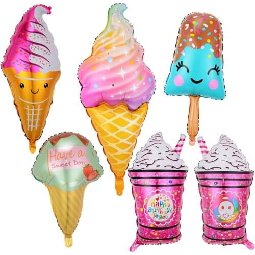 Ice Cream Cone Stick Ice Sundae Shaped Aluminum Film Balloon Ice Cream Party Summer Decoration Aluminum Foil Birthday Decoration
