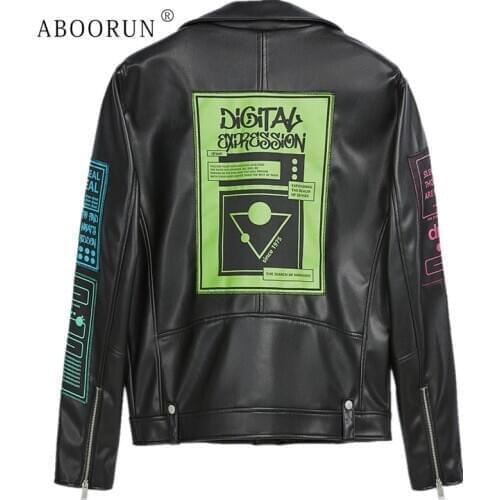 ABOORUN Mens Punk Leather Jackets Fashion Patchwork Motorcycle Leather Jackets Autumn PU Leather Coat for Male