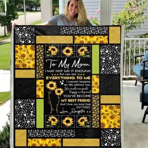 To My Mom Sunflowers Black Yellow Pattern Soft Throw Premium Sherpa Fleece Blanket