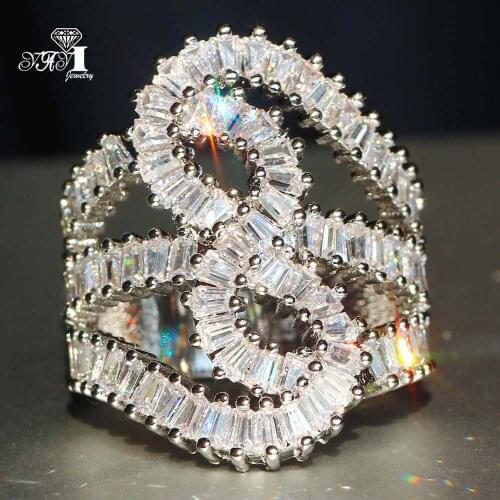 New YaYI Fine Jewelry Top Quality Princess Cut 180pcs+ Gemstone Moissanite Zirconia Silver Color Wedding Couples Copper Rings