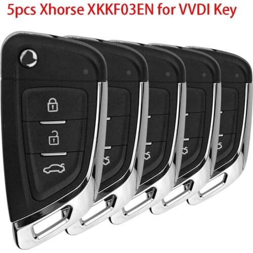 OkeyTech 5Pcs Xhorse XKKF02EN Wire Remote Car Key Fob Knife Flip Universal 3 Buttons English Version for VVDI VVDI2 Key Tool