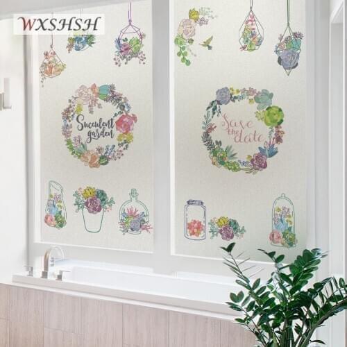 Custom Size Window Film Static Cling Heat Control Succulent Pattern Frosted Anti-UV Removable Durable Private Decorative Foil
