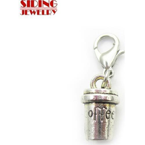 2018 New 20pcs/lot Silver Coffee Dangle Charms Lobster Clasp DIY Bracelet Necklace Pendant Jewelry Hanging Charms