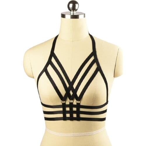 Roseheart Body Cage Harness Bra Black Elastic Strappy Sexy Bondage Cross Strap Exotic Club Party Burlesque Wear Belt Lingerie