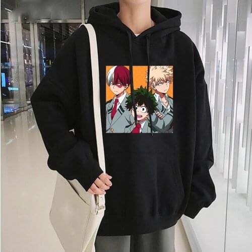 Japan Anime My Hero Academia Izuku Midoriya Hoodie Cartoon Character Shoto Todoroki Print Streetwear Oversized Winter Sweatshirt