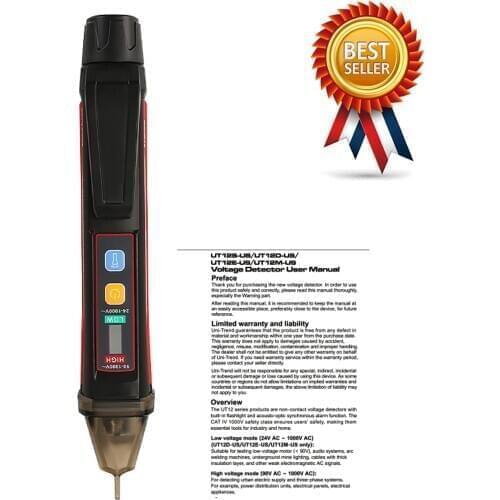 UNI-T UT12E/UT12M non-contact AC Voltage Detector; high and low dual mode adjustable sensitive smart test pencil 24V-1000V