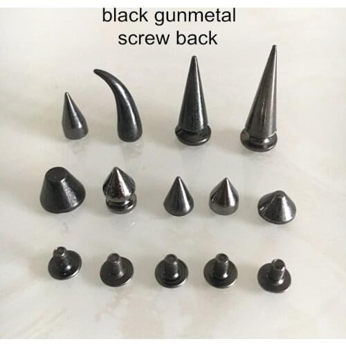 Screw On Metal Rivet Studs,Black Gunmetal Punk Rock Spike Rivet,Bullet / Ox Horn Screwback Stud,DIY Shoes,Bags,Leather Crafts