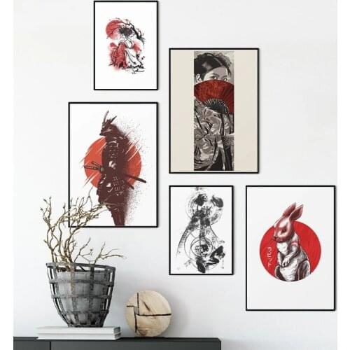 Japanese Ukiyo Art Poster Geisha Swordsman Ink Painting Canvas Print Wall Decorative Picture Izakaya for Living Room Home Decor