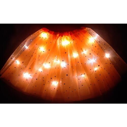 2020 new Light LED Girl Kids Clothes Star Tutu Skirt Princess Party Tutus Tulle Pettiskirt Child Ballet Dance new year orange