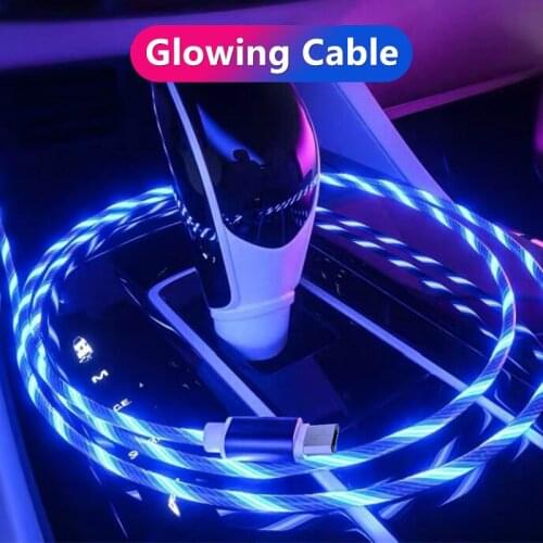 Flowing Light Charging Cord for iphone charger Wire Mobile Phone Cable for Samsung LED Micro USB Type C Cable Wire