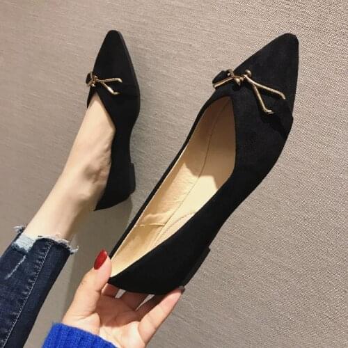 Zapatos De Mujer 2021 Spring Autumn Office Female Flats Faux Suede Casual Pointed Toe Slip on Metal Chain Women Shoes