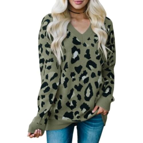 Womens Fsahion Casual Color Knitting 2020 New Autumn and Winter Sweater Camouflage Leopard Jacquard O-neck Loose Sweaters