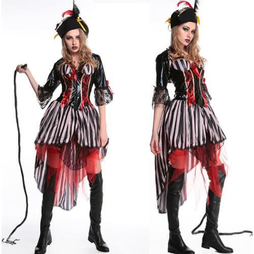 Women Halloween Pirate Cosplay pirate costume Pirates Night costume masquerade costume party Free Size Hat+Dress Free Shipping