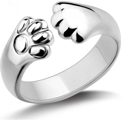 100% 925 Sterling Silver Lovely Cat Paw Design Ladies`finger Rings Jewelry Women Open Ring Wholesale Birthday Gift Drop Shipping