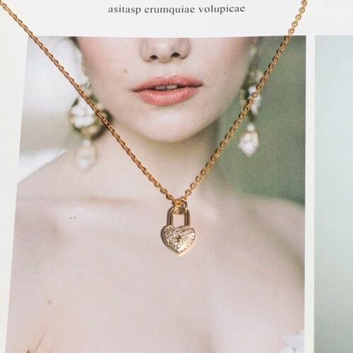 Crystal Bijoux Femme Lock And Key Pendant Necklace Women Kolye Fashion Jewelry Gold Color Stainless Steel Ketting Boho Collares