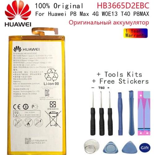 100% Original Hua wei HB3665D2EBC Phone Battery For Huawei P8 MAX 4G W0E13 T40 DAV-703L DAV-713L DAV-701L DAV-702L 4230mAh