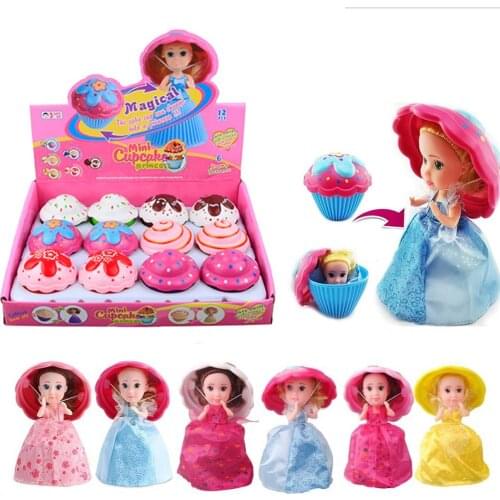12 Pcs Play House Childrens Toy Cup Cake Doll Sweet Surprise Doll Deformable Princess Toy Gifts for Kids
