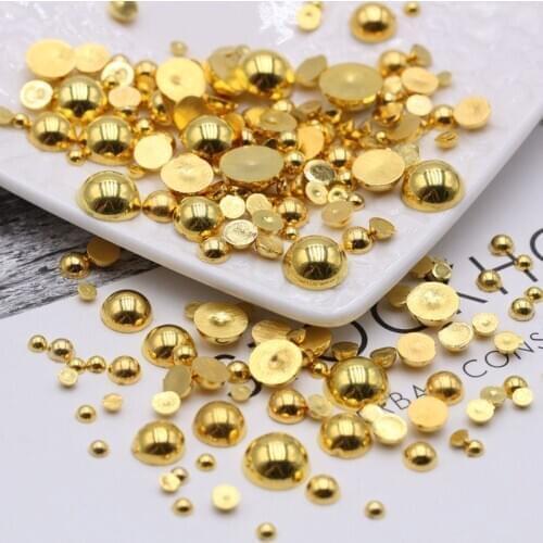 3/4/5/6/8/10mm Golden Half Round Flatback Resin ABS Pearl Beads Garment Scrapbook Beads DIY Jewelry Making Nail Art Phone Decor