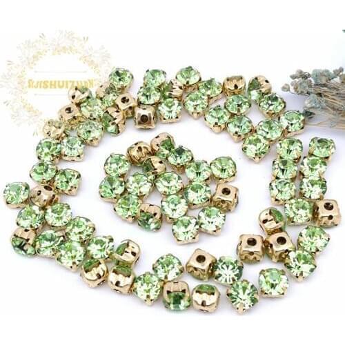 3mm 4mm 5mm 6mm 7mm 8mm Light green Diamond shape Glass Crystal rhinestones with gold claw Diy wedding dress accessories