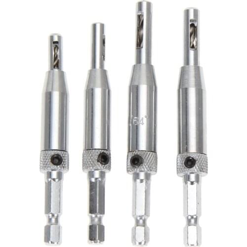 4 pcs HSS Self Centering Drill Bits Hinge Center Hexagon Drill Bits Door Cabinet Set Woodworking Positioning Hole Puncher Tool