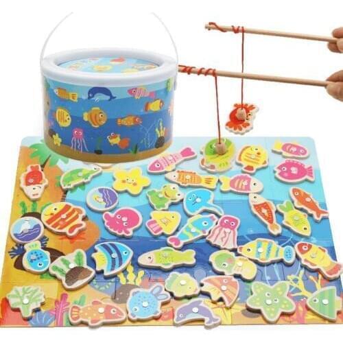40Pcs Fish Baby Wooden Toys Magnetic Fishing Toy Set Christmas Gifts Childrens Game Educational Toy For boys girls M57