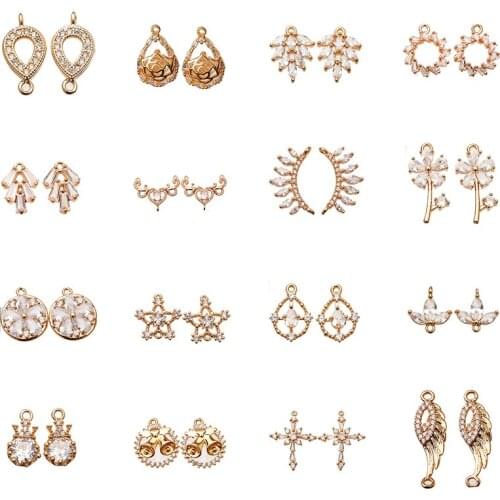 4p sparking zircon connector Charm Pendant 24k gold Brass beads Bracelet necklace Earring diy handmade findings Jewelry supplier