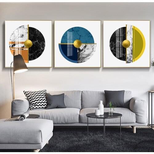 Geometric Abstract Yellow Circular Marble Texture Canvas Painting Printing And Poster Wall Picture Living Room Home Decorative