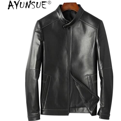AYUNSUE 2021 Spring 100% Genuine Sheepskin Leather Jackets Male Biker Jacket for Men New Black Thin Coats Chaquetas Hombre Gmm18