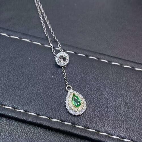 High Pure Emerald Pendant Solid S925 Sterling Silver Emerald necklace For Women Colour Gem Stone