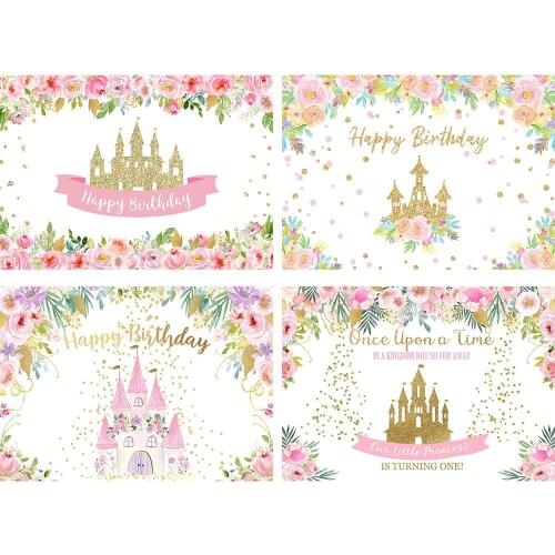 Kids Girl Birthday Castle Backdrops Rose Floral Cake Table Party Baby Photography Child Background Artistic Child Photo Studio