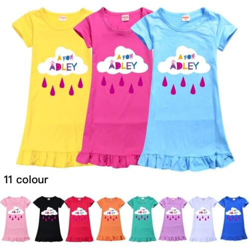 A for Adley Cotton Nightdress Little Teen Girl Pajamas Dresses Children Cartoon Summer Nightgown Home Clothes Kids Sleepwear