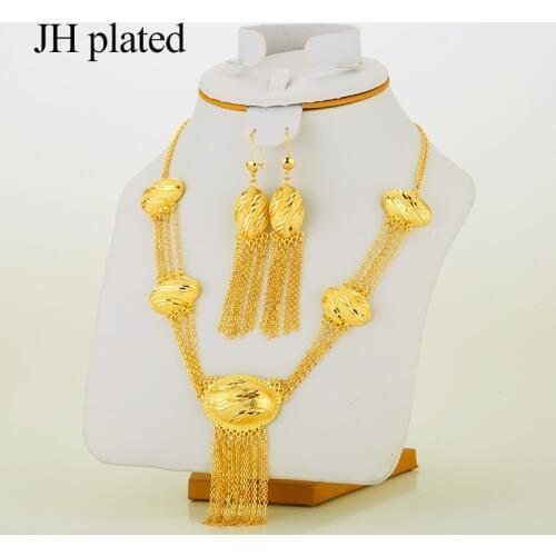 JHplated Jewelry Set Tassel African Jewelry Sets Dubai Gold Color Ethiopian Nigerian Wedding Jewelry Sets