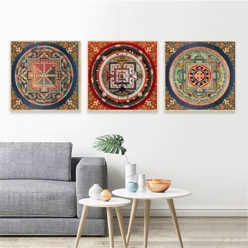 Canvas Painting Original Tibetan Buddhist Mandala Thangka Decorative Posters Home Decor for Living Room Wall Art Pictures