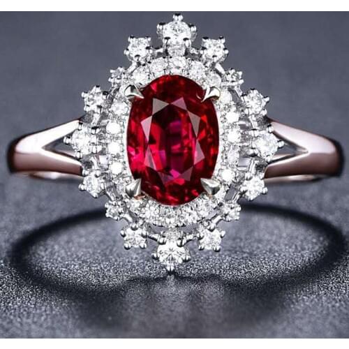 Classic Luxury Red Color Rhinestone Crystal Ring Pigeon eggs shape Red Stone Cocktail Ring For Women Party Jewelry Dropshipping