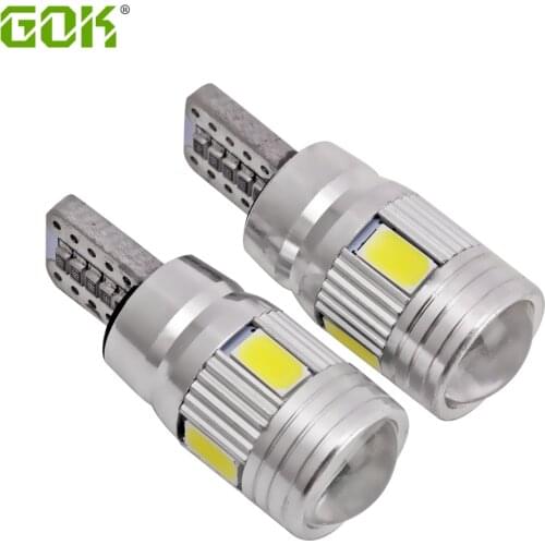 50 X T10 LED canbus W5W 194 Xenon White LED CANBUS NO OBC ERROR t10 6SMD LED 5630 5730 with Lens Projector Aluminum