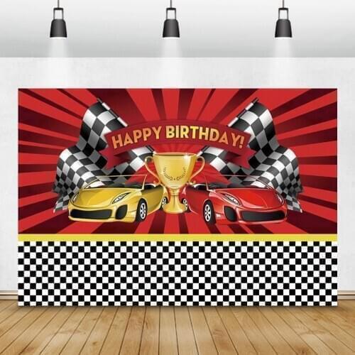 Laeacco Photography Backdrops Baby Birthday Party Cartoon Car Match Trophy Flag Poster Photo Background Photocall Photo Studio