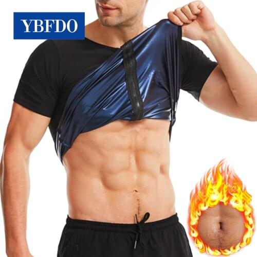 YBFDO Waist Sweat Sauna ion coating Shirt Tops Body Shaper Slimming Men Tummy Hot Thermo Fitness Workout Gym Short sleeve Corset