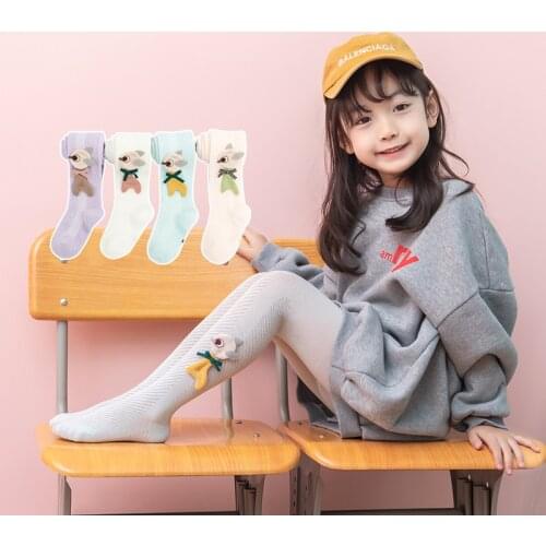 Girls cute bird accessories pantyhose spring and autumn baby knitted cotton mesh anti-mosquito toddler childrens pantyhose