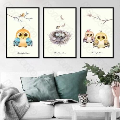 Minimalist Cartoon Pictures Magpies and Birds with Nests Canvas Painting Wall Poster and Print Home Rooms Wall Decoration